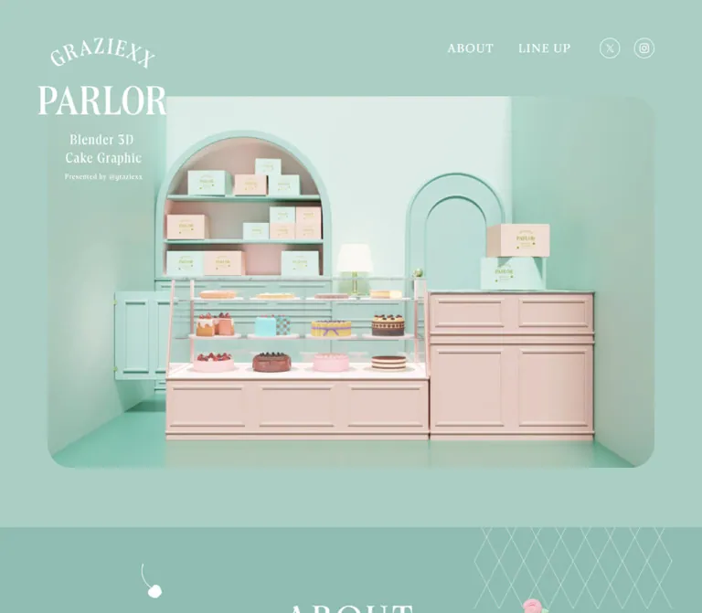 graziexx PARLOR｜架空のケーキ店を舞台にした3DCG作品集のWebサイトプレビュー