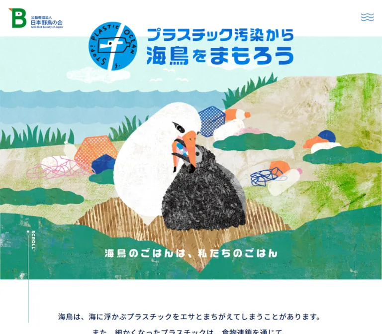 日本野鳥の会「プラスチック汚染から海鳥をまもろう」のWebサイトプレビュー